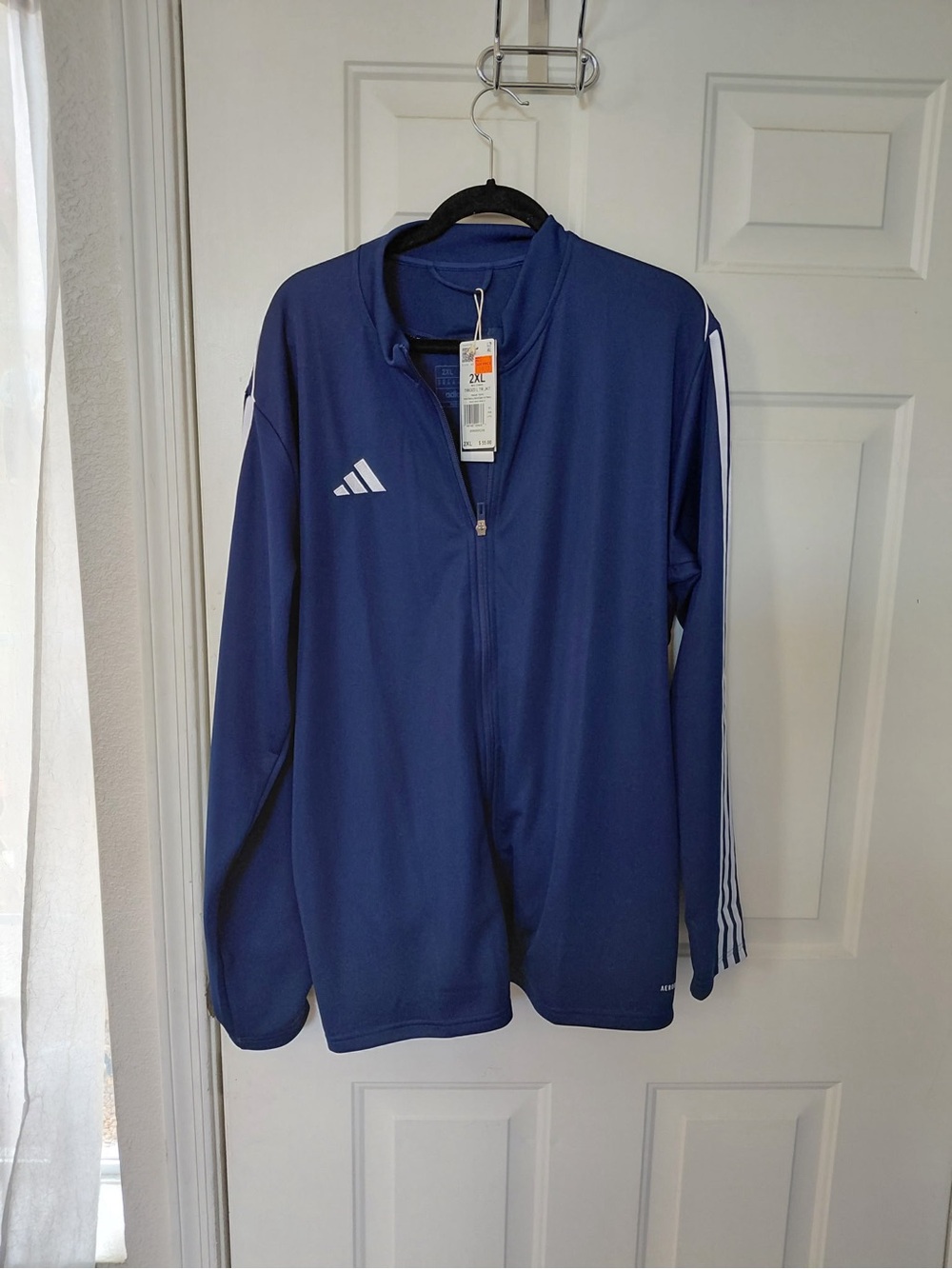 adidas Navy Track Jacket with White Sleeve Stripes